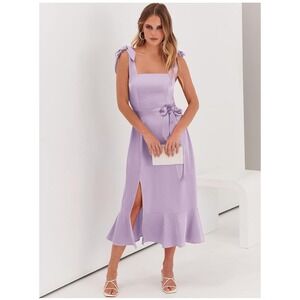 Anrabess Lilac Midi Dress Tie Strap Sleeveless Party Cocktail‎